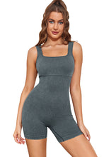 Load image into Gallery viewer, Gray Ribbed Square Neck Padded Sports Romper | Activewear/Yoga Jumpsuits
