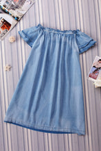 Load image into Gallery viewer, Sky Blue Off-shoulder Ruffle Sleeves Chambray Dress | Dresses/Mini Dresses
