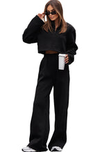 Load image into Gallery viewer, Wide Leg Pants Set | Black Zipped Crop Top and Wide Leg
