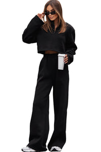 Wide Leg Pants Set | Black Zipped Crop Top and Wide Leg