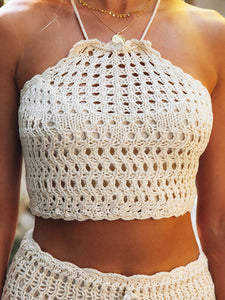 Tassel Beach Cover Up Set | Tied Top and Openwork Skirt Set