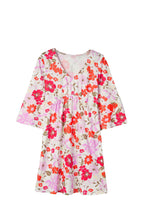 Load image into Gallery viewer, Orange V Neck 3/4 Sleeve Floral Dress | Dresses/Floral Dresses
