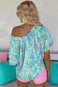 Floral T Shirt | Green Loose Painted Top