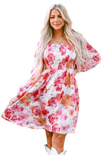 Load image into Gallery viewer, Womens Mini Dress | White Floral Print Smocked Puff Sleeve Mini Dress | Dresses/Floral Dresses
