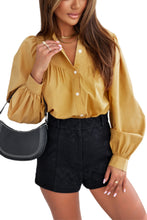 Load image into Gallery viewer, Puff Sleeve Top | Yellow Pleated Loose Shirt
