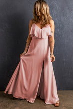 Load image into Gallery viewer, Light Pink Spaghetti Straps V Neck Ruffled Split Long Dress
