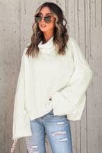 Load image into Gallery viewer, White Expose Seam Turtle Neck Side Slit Oversized Sweater | Tops/Sweaters &amp; Cardigans
