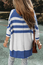 Load image into Gallery viewer, Hi Low Cardigan | Blue Stripe V Neck Buttoned Sweater
