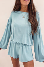 Load image into Gallery viewer, Shorts Set | Sky Blue Long Sleeve Top High Waist
