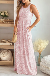 Pink Leopard Print Pocketed Sleeveless Maxi Dress | Dresses/Maxi Dresses