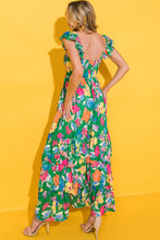 Load image into Gallery viewer, Green Floral Print Sleeveless Ruffle Tiered Maxi Dress | Dresses/Floral Dresses
