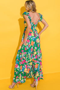 Green Floral Print Sleeveless Ruffle Tiered Maxi Dress | Dresses/Floral Dresses