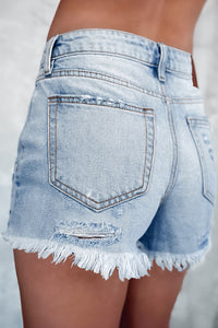 Light Blue Distressed Ripped Raw Hem High Waist Denim Shorts | Bottoms/Denim Shorts