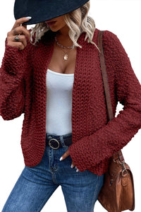 Fiery Red Popcorn Knit Open Front Cardigan