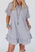 Load image into Gallery viewer, Light Grey Lace Floral Patchwork Ruffled T-shirt Dress | Dresses/T Shirt Dresses
