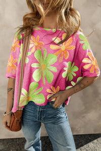 Rose Big Flower Pattern Baggy T Shirt | Tops/Tops & Tees