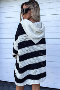 Black Striped Braided Tassel Hooded Sweater Dress | Dresses/Sweater Dresses