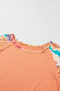 Orange Boho Paisley Mix Print Raglan Sleeve Ruffled Blouse | Tops/Blouses & Shirts