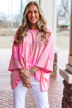 Load image into Gallery viewer, Pink Color Block Patchwork 3/4 Sleeve Loose Top
