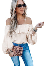 Load image into Gallery viewer, Oatmeal Ruffle Overlay Puff Sleeve Blouse | Tops/Blouses &amp; Shirts
