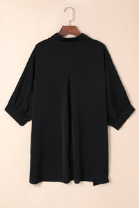 Black 3/4 Puff Sleeve Oversize Shirt | Tops/Blouses & Shirts