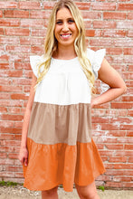 Load image into Gallery viewer, Cap Sleeve Dress | Apricot Color-Block Patchwork Ruffled Tiered
