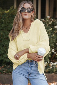 Beige Oversized Balloon Sleeve Hooded Sweater | Tops/Sweaters & Cardigans