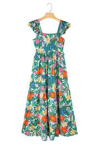 Green Floral Print Sleeveless Ruffle Tiered Maxi Dress | Dresses/Floral Dresses