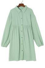 Load image into Gallery viewer, Puff Sleeve Dress | Green Patchwork Crinkle Shirt Dress
