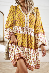 Womens Long Sleeve Dress | Printed V-Neck Long Sleeve Dress | Dress