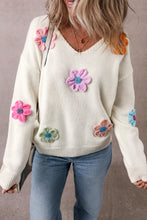 Load image into Gallery viewer, White Crochet Flower V Neck Sweater
