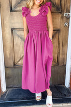 Load image into Gallery viewer, Maxi Dress | Rose Solid Color Ruffled Straps Dress
