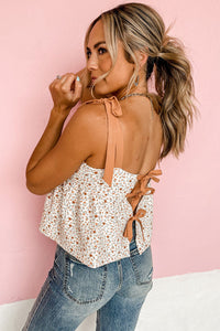 White Tied Shoulder Floral Print Babydoll Tank | Tops/Tank Tops