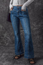 Load image into Gallery viewer, Blue High Waist Seam Stitching Pocket Flare Jeans
