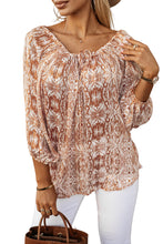 Load image into Gallery viewer, Drawstring Blouse | Brown 3/4 Sleeve Top
