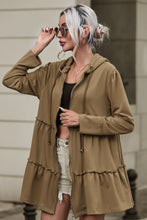 Load image into Gallery viewer, Khaki Tiered Ruffled Zip-Up Drawstring Hooded Jacket | Outerwear/Jackets
