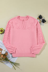 Peach Blossom Flower Detail Knitted Sweater