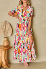 Load image into Gallery viewer, Pink Boho Tie-dye Print V Neck Maxi Dress | Dresses/Maxi Dresses
