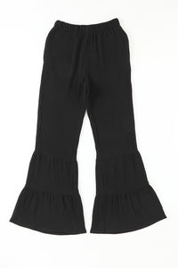 Black Textured High Waist Ruffled Bell Bottom Pants | Bottoms/Pants & Culotte