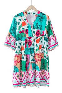 Mini Dress | Multi-Color Abstract Printed Half Sleeve Dress