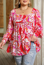 Load image into Gallery viewer, Babydoll Blouse | Fiery Red Plus Size Floral Sweetheart Neck
