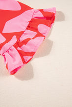 Load image into Gallery viewer, Strawberry Pink Abstract Printed Ruffled Top Wide Leg Pants Set
