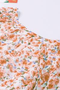 Orange Floral Print V Neck Long Puff Sleeve Top | Tops/Blouses & Shirts