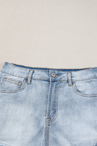 Light Blue Vintage Washed Raw Edge Jean Shorts | Bottoms/Denim Shorts