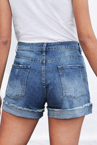 Plaid Patchwork Rolled Hem Denim Shorts | Bottoms/Denim Shorts