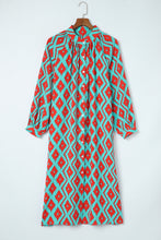 Load image into Gallery viewer, Shirt Dress | Sky Blue Western Geometric Print Split Buttoned
