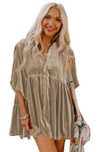 Load image into Gallery viewer, Babydoll Tunic Top | Pale Khaki 3/4 Sleeve Velvet Shirt
