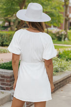 Load image into Gallery viewer, Puff Sleeve Dress |  Drawstring Shirt Dress with Pockets
