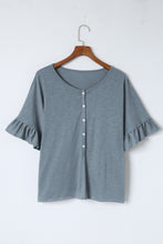 Load image into Gallery viewer, T Shirt | Gray Ruffled Half Sleeve Buttoned Loose
