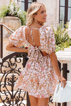 Load image into Gallery viewer, White Floral Print Bow Knot Backless Square Neck Mini Dress
